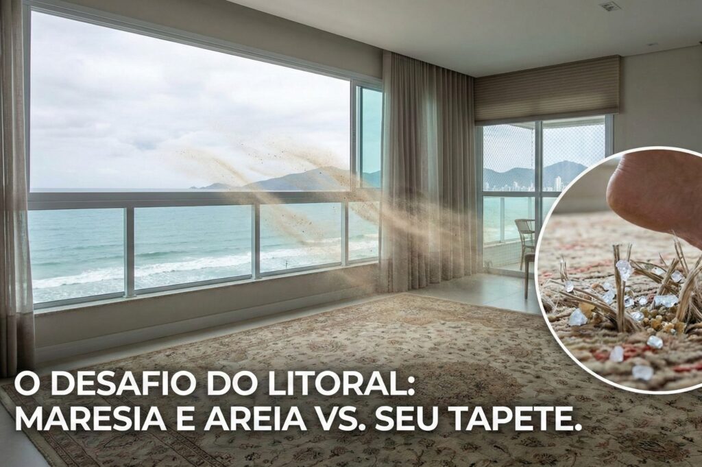Lavanderia de Tapetes em Itapema: Por que a Limpeza Doméstica Pode Destruir o Seu Investimento? 2 O grande vilão silencioso da sua casa atende pelo nome de "areia invisível" e salinidade atmosférica. Em bairros residenciais em franco crescimento e com forte circulação de ventos, como Morretes (nossa área de atuação central) e Ilhota, micropartículas de sílica (areia fina) e cristais de cloreto de sódio (o sal da maresia) são soprados diariamente para dentro dos sofisticados apartamentos da região. Esses elementos microscópicos decantam e se instalam na camada mais profunda das tramas do seu tapete, uma área que o seu aspirador de pó doméstico jamais conseguirá alcançar com eficiência.